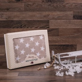 Bézs színű csillagos puha plüss baba pléd