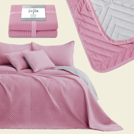 Rózsaszín steppelt kétoldalas ágytakaró franciaágyra (200x220) 